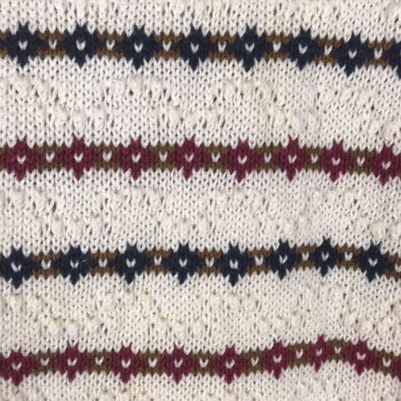 Gulf Traders Sweater Crew Geometric Stripe White Red Blue Tan Knit Mens Large - Picture 2 of 6